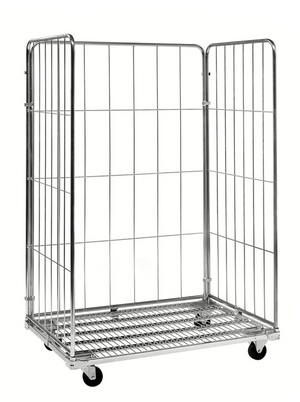 3-Sided Galvanised Steel Roll Container 400kg Capacity with Castors