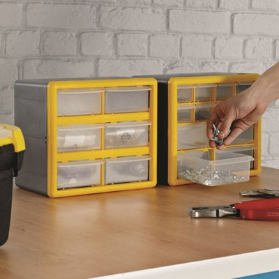 Small Parts Storage Cabinet - 12 Drawers (8 Small + 4 Large), Polypropylene, 265 x 160 x 235mm