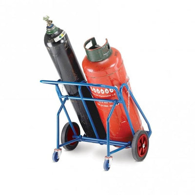 Oxygen & Propane Double Gas Empty Bottle Trolley with Rear Wheels - 200kg Capacity, 240mm & 410mm Cylinders