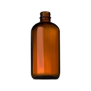 240ml amber Boston round glass bottle with screw neck finish