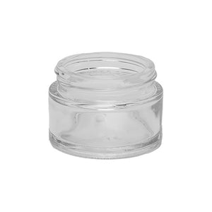 30ml clear squat glass cosmetic jar made from white flint glass with a wide mouth