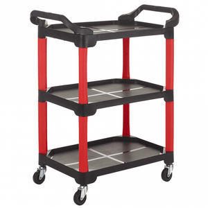 Plastic 3 Shelf Tray Trolley, 100kg Load Capacity, 965 x 657 x 430mm