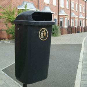 50 Litre Hooded Wall & Post Mounted Litter Bin – MDPE Outdoor Waste Bin with Steel Liner
