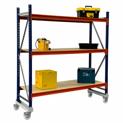 Steel Mobile Longspan Shelving Trolley, 3 Shelf Levels, 1150 W x 2170 H mm, 400kg UDL
