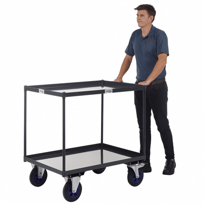 Heavy Duty 2 Shelf Steel Tray Trolley 600kg Capacity