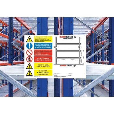 Pallet Racking Weight Load Notice Sign 420 x 297mm Rigid Styrene Landscape